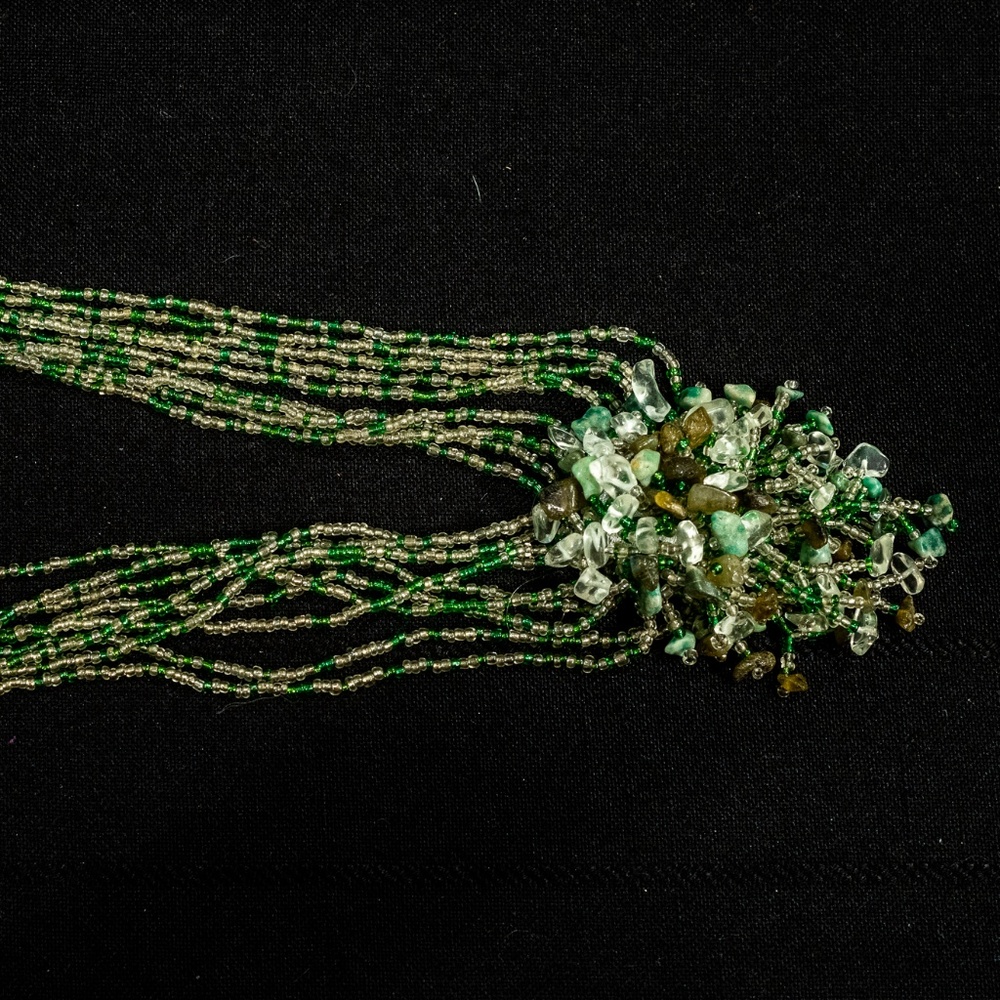 16" Green Stone Chip Cluster Handmade Necklace